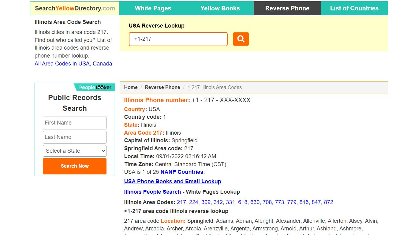 Illinois Area Code 217 Reverse Phone Number Lookup